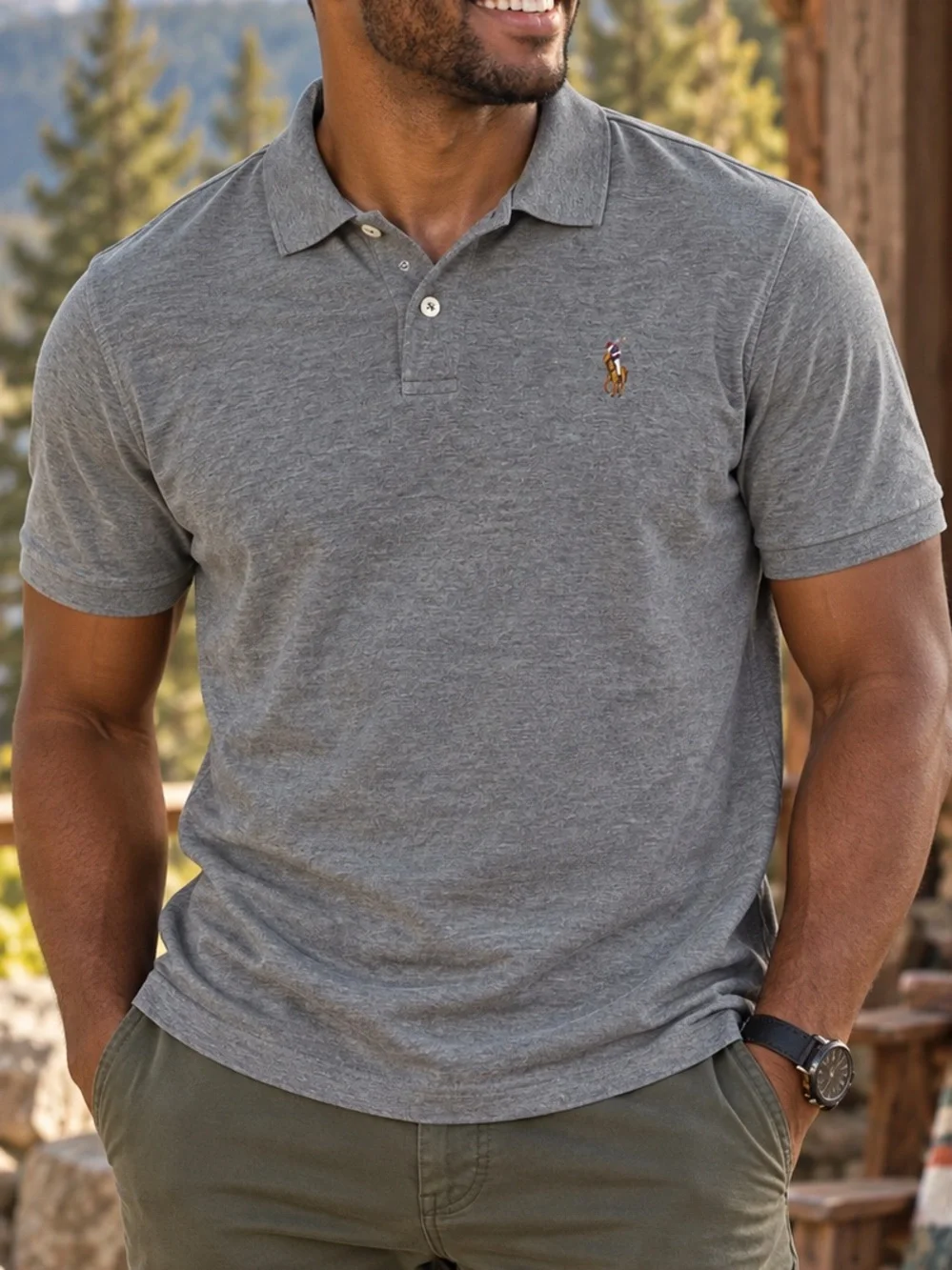 Polo Ralph Lauren Men’s M Classic Fit Gray Polo Shirt Multicolor Pony Logo